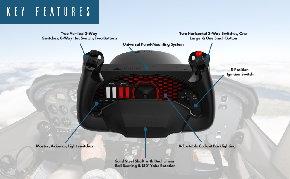  Honeycomb Aeronautical Alpha Flight Yoke & Switch Panel -  Aviation Control System for Fight Simulation - Home Cockpit for Sim  Enthusiasts &, Aspiring Pilots - 180 Degree Rotation - Switch Panel – PC :  Video Games